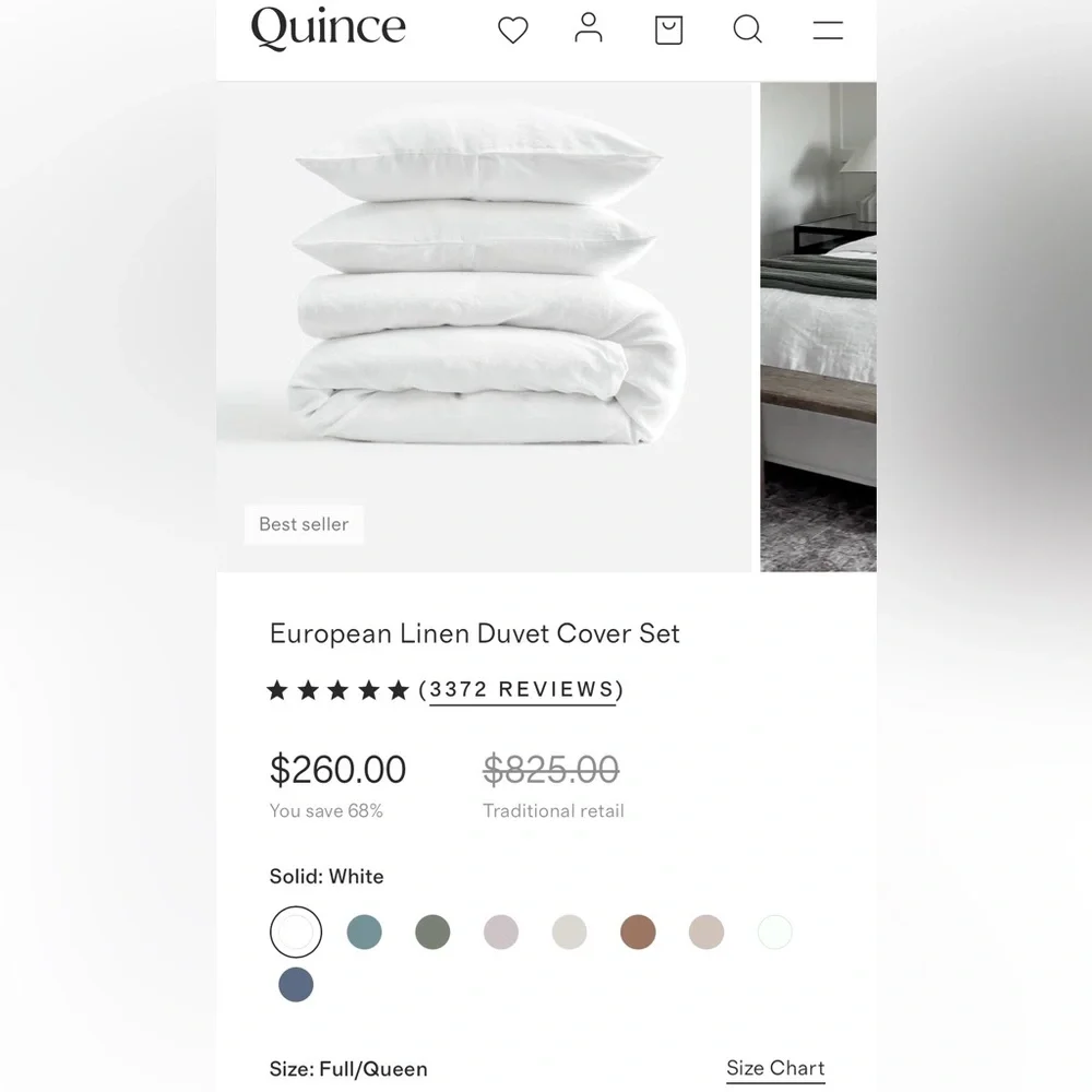 NWT Quince European White Linen Queen Duvet Set with Shams - Picture 4 of 5